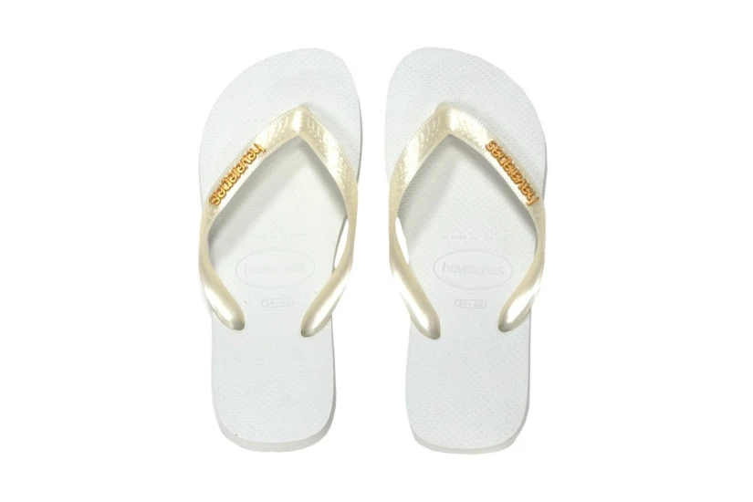 Havaianas Top Logo Metallic Σαγιονάρες Λευκές, Ζαχαρί, Μπρονζέ