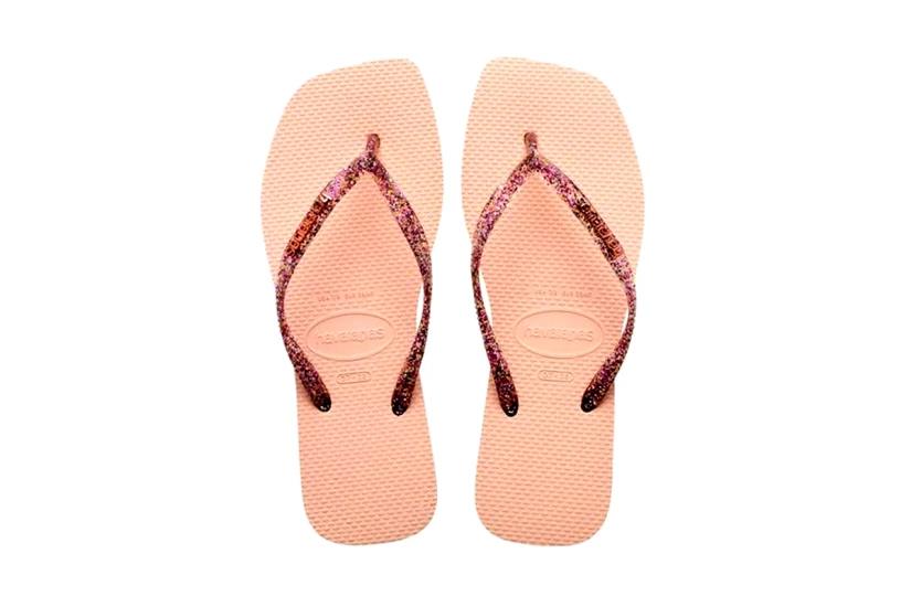 Havaianas Slim Square Logo Metallic Σαγιονάρες Ροζ, Φούξια