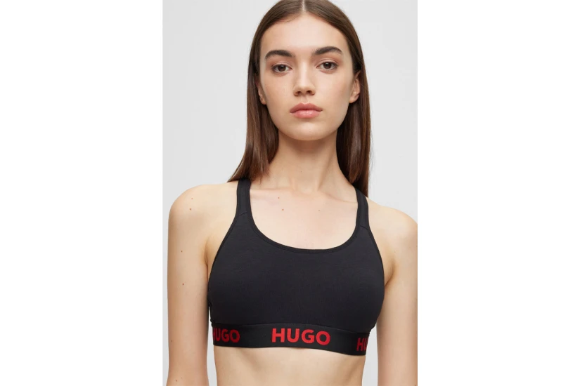 Hugo Padded Sporty Logo Cross-Back Γυναικείο Bralette Μαύρο