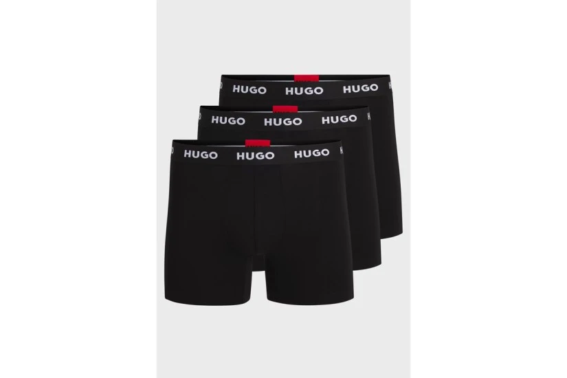 Hugo Boxerbr Triplet Ανδρικά Εσώρουχα Μπόξερ Μαύρα 3 Τεμάχια