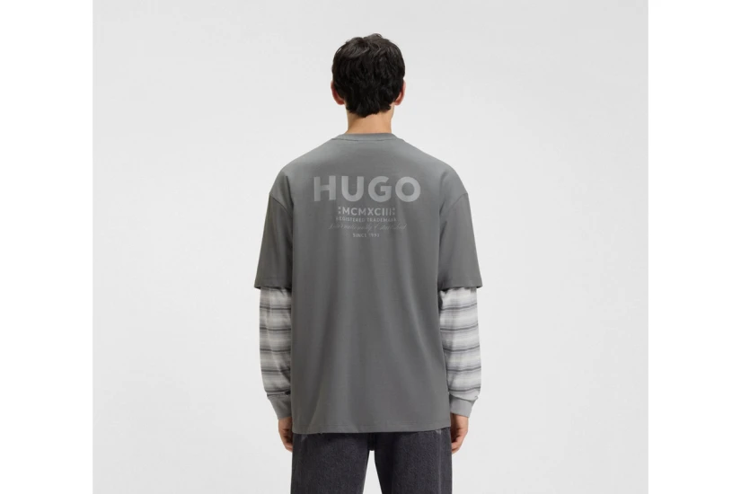 Hugo Nalono Ανδρικό Κοντομάνικο T-Shirt Γκρι Σκούρο