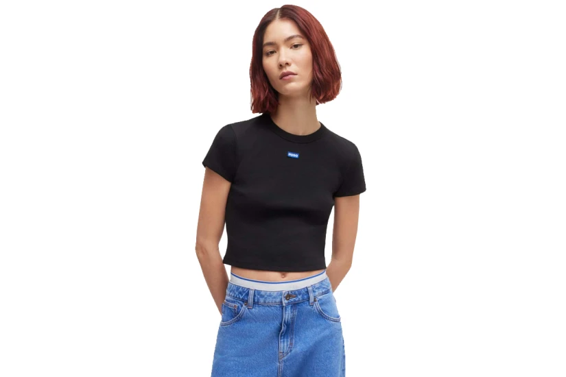 Hugo Baby B Γυναικείο Κοντομάνικο Crop Top T-Shirt Μαύρο