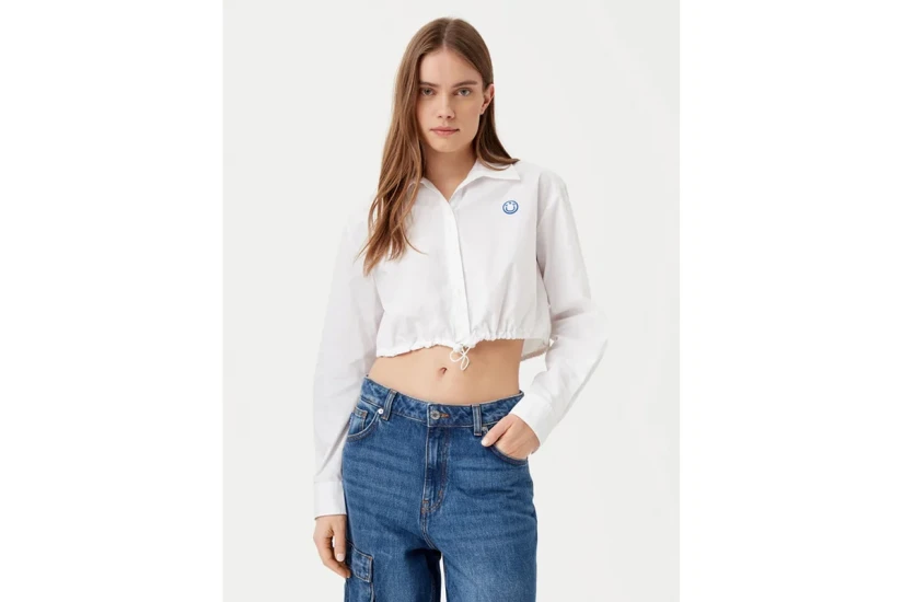 Hugo Emma B Γυναικείο Cropped Μακρυμάνικο Πουκάμισο Λευκό
