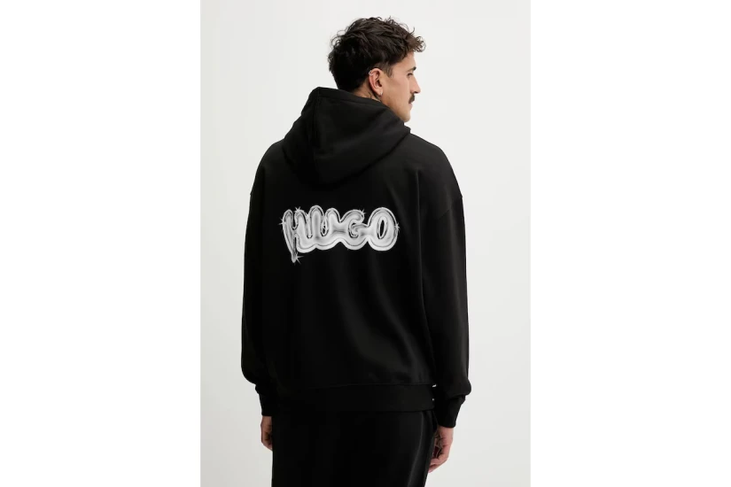 Hugo Nyrohood With Logo Prints Ανδρικό Φούτερ με Κουκούλα Μαύρο