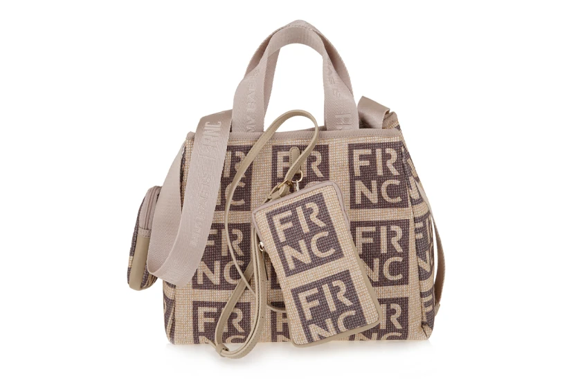 Frnc Τσάντα Shopper Μπεζ, Ανθρακί