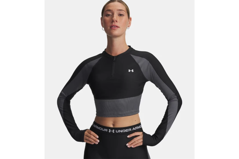 Under Armour Heatgear Rib 1-4 Zip Γυναικείο Μακρυμάνικο Crop Top