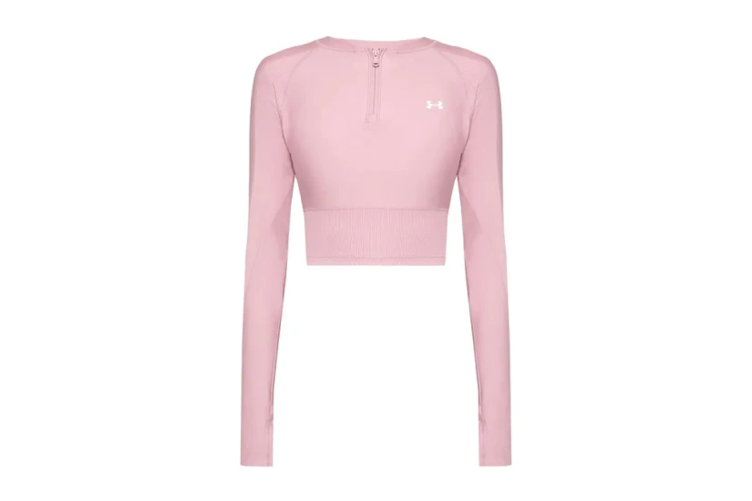 Under Armour Heatgear Rib 1-4 Zip Γυναικείο Μακρυμάνικο Crop Top Ροζ