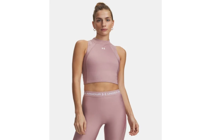 Under Armour Heatgear Rib Γυναικείο Αμάνικο Crop Top Σάπιο Μήλο