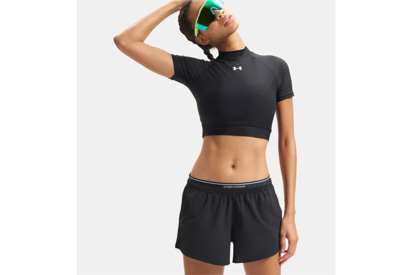 Under Armour Heatgear Γυναικείο Κοντομάνικο Crop Top Mock Μαύρο