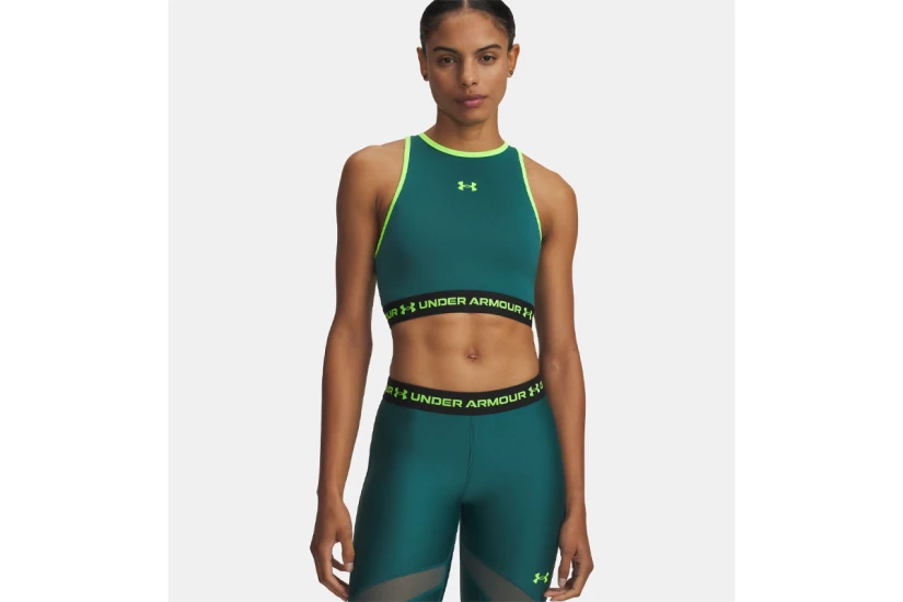 Under Armour Heatgear Mesh Γυναικείο Αμάνικο Crop Top Πετρόλ, Λαχανί