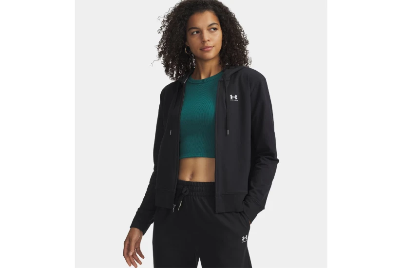 Under Armour Sport Terry Γυναικεία Βαμβακερή Ζακέτα με Κουκούλα Μαύρη