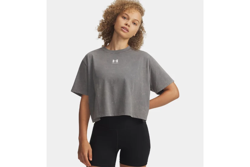Under Armour Rival Boxy Wash Γυναικεία Cropped Κοντομάνικη Μπλούζα