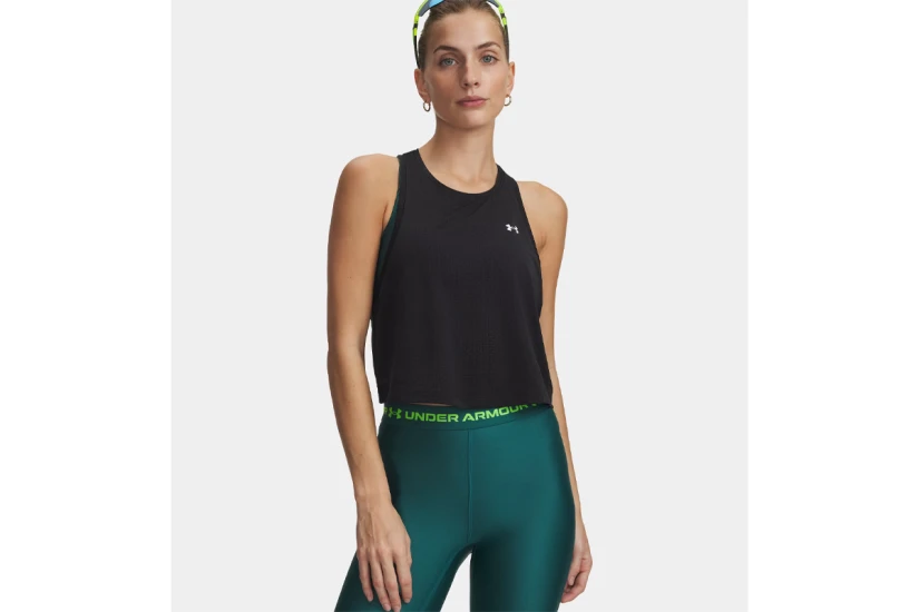 Under Armour Tech Sport Mesh Γυναικεία Αμάνικη Crop Μπλούζα Μαύρη