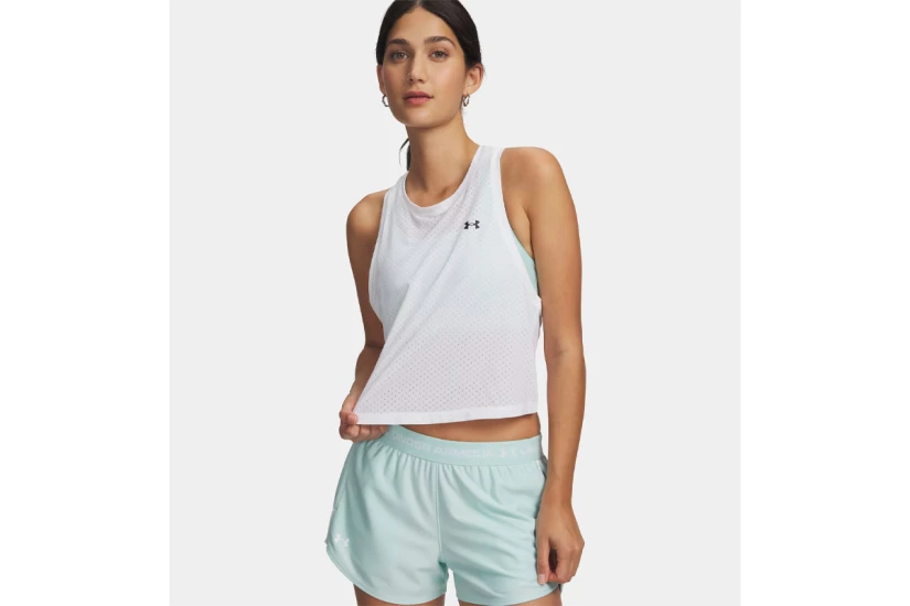 Under Armour Tech Sport Mesh Γυναικεία Αμάνικη Crop Μπλούζα Λευκή
