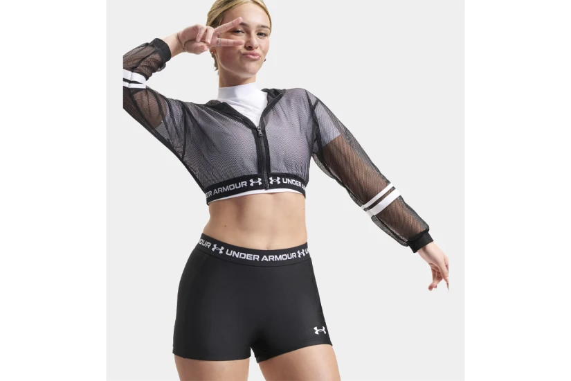 Under Armour Heatgear Mesh Cropped Γυναικεία Πολυεστερική Ζακέτα με Κουκούλα Μαύρη, Λευκή
