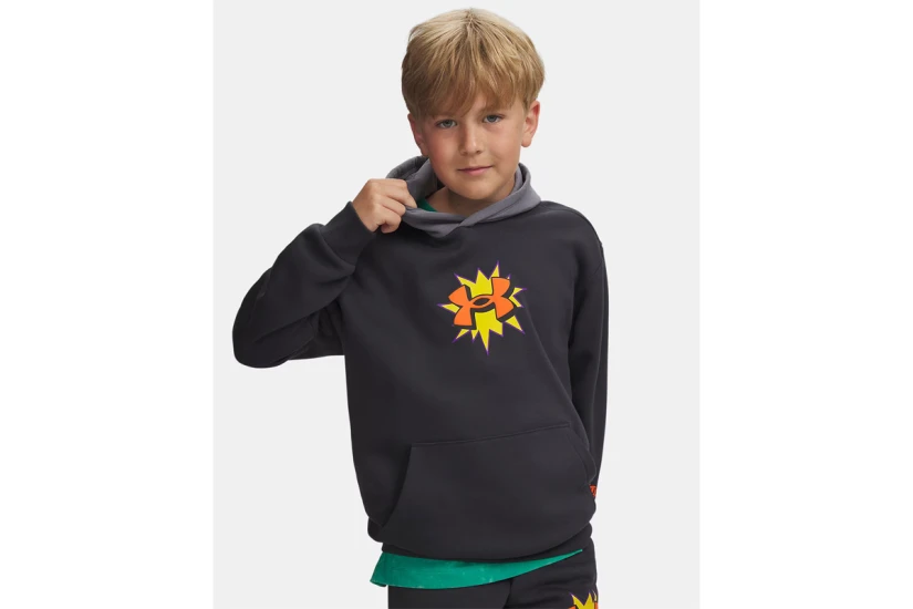 Under Armour Rival Fleece Graphics Παιδικό Φούτερ με Κουκούλα Ανθρακί, Γκρι, Κίτρινο, Πορτοκαλί