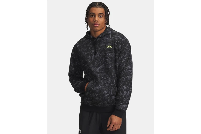 Under Armour Rival Fleece Printed Ανδρικό Φούτερ με Κουκούλα Μαύρο, Φυτρί