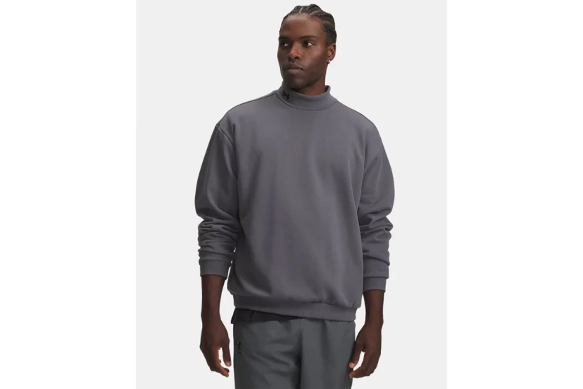 Under Armour Icon Heavyweight Terry Ανδρική Μακρυμάνικη Μπλούζα με Ψηλό Λαιμό Γκρι Σκούρο