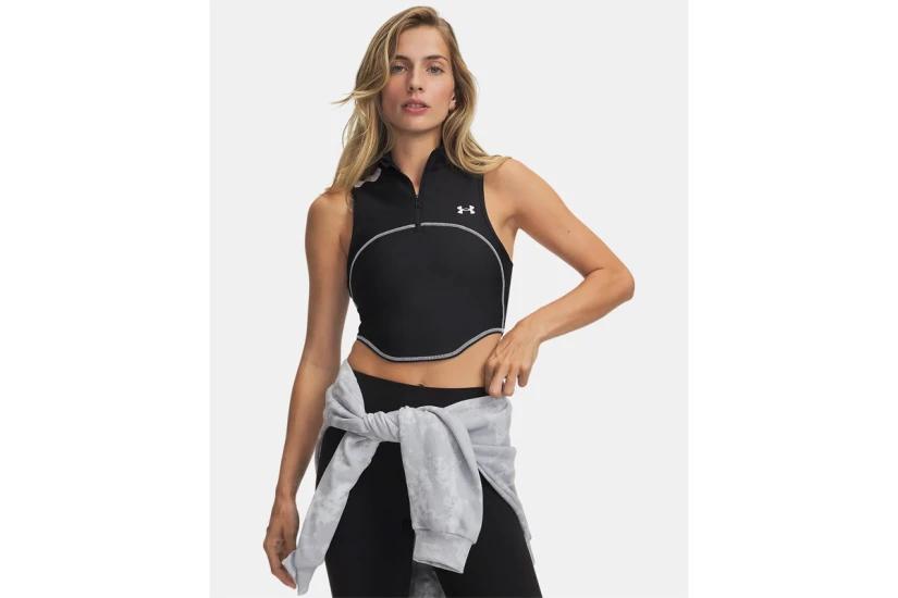 Under Armour Heatgear Γυναικείο Αμάνικο Crop Top Μαύρο