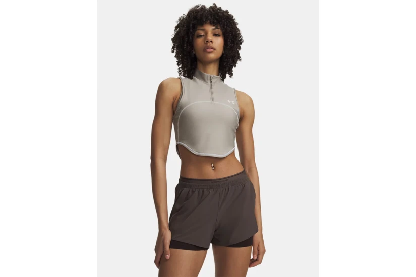 Under Armour Heatgear Γυναικείο Αμάνικο Crop Top Μπεζ