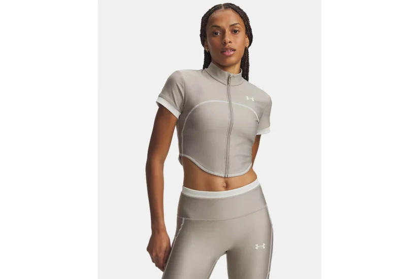Under Armour Heatgear Γυναικεία Πολυεστερική Κοντομάνικη Ζακέτα Πουρό, Εκρού