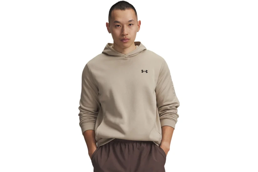 Under Armour Fleece Wordmark Emboss Ανδρικό Φούτερ με Κουκούλα Μπεζ
