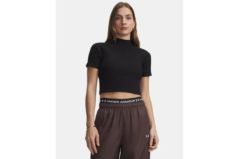 Under Armour Rib Mock Top Γυναικείο Κοντομάνικο Crop Top Μαύρο
