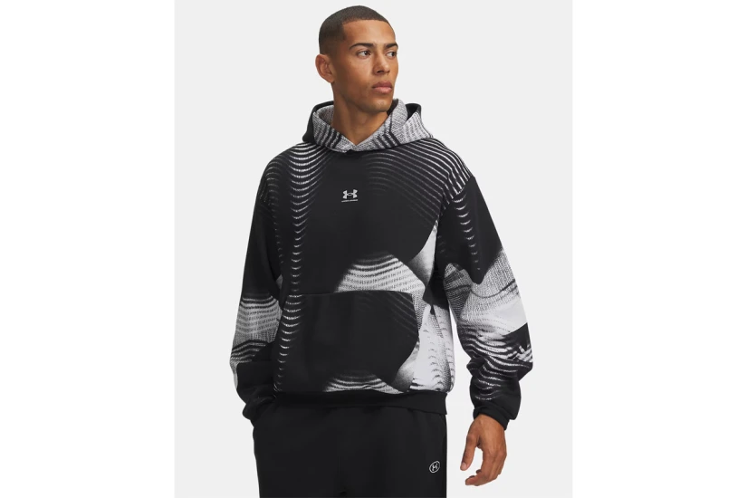 Under Armour Icon Fleece Printed Ανδρικό Φούτερ με Κουκούλα Μαύρο, Λευκό