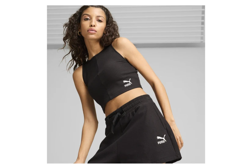 Puma Classics Ribbed Crop Top Γυναικεία Αμάνικη Μπλούζα Μαύρη