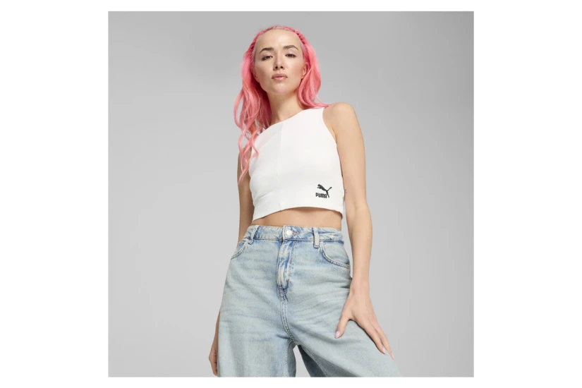 Puma Classics Ribbed Crop Top Γυναικεία Αμάνικη Μπλούζα Λευκή