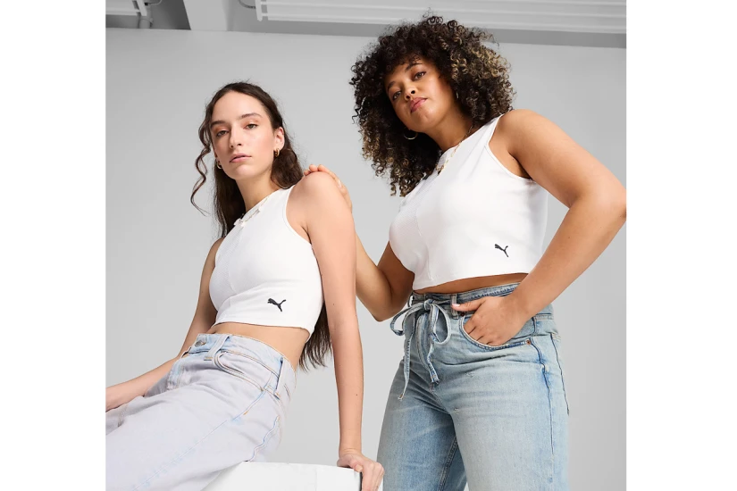 Puma Wardrobe Essentials Γυναικείο Αμάνικο Crop Top Λευκό