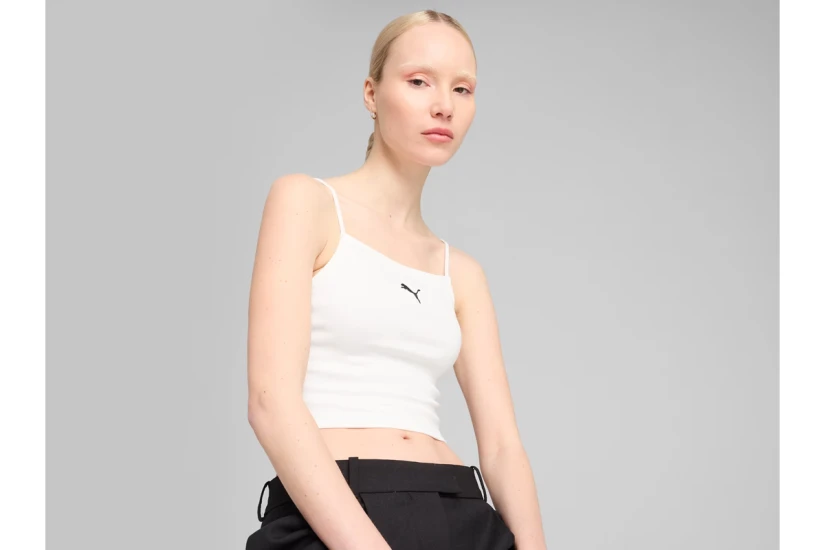 Puma Wardrobe Essentials Γυναικείο Αμάνικο Crop Top Λευκό