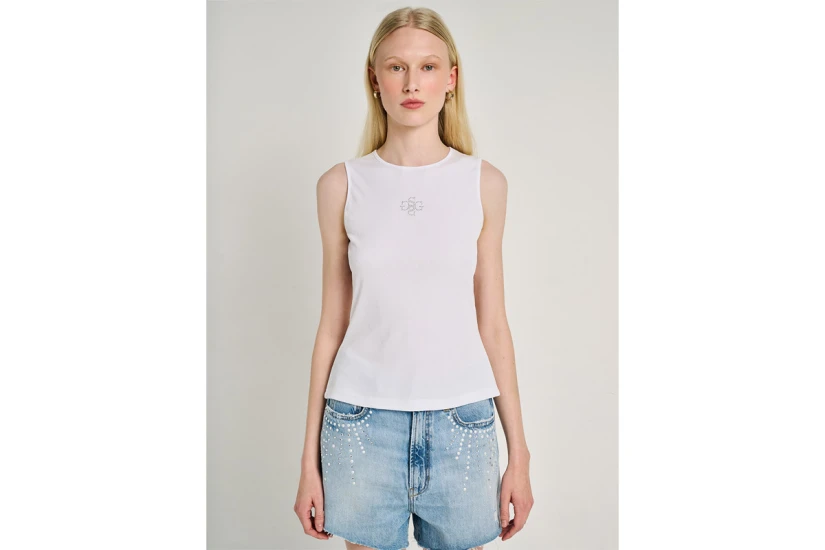 Staff Pansy Γυναικείο Αμάνικο T-Shirt Λευκό, Ασημί