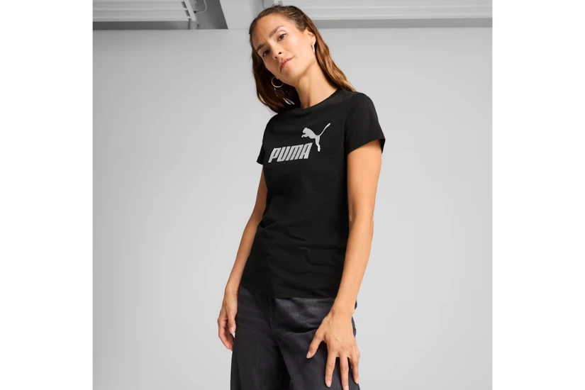 Puma Ess Metallic No. 1 Logo Γυναικεία Κοντομάνικη Μπλούζα Μαύρη