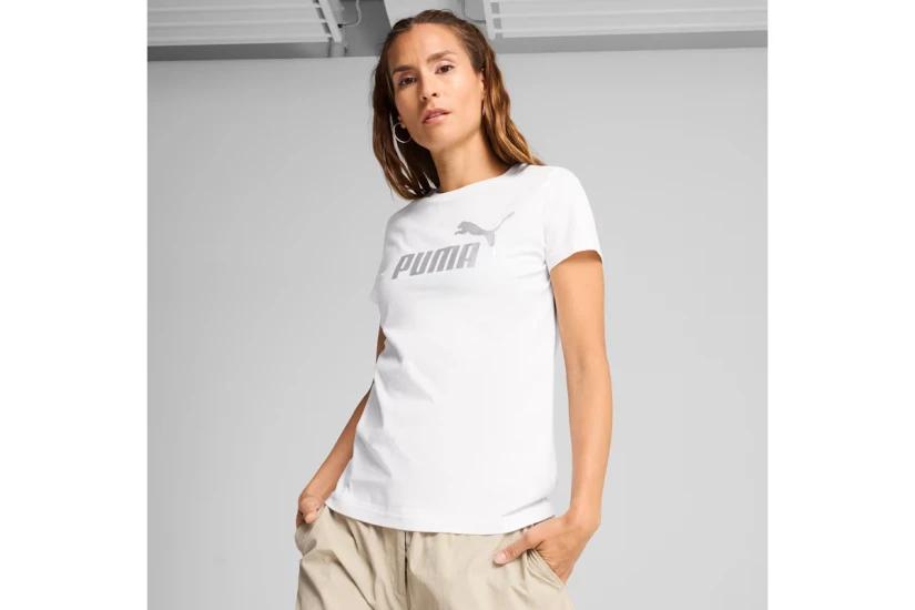 Puma Ess Metallic No. 1 Logo Γυναικεία Κοντομάνικη Μπλούζα Λευκή