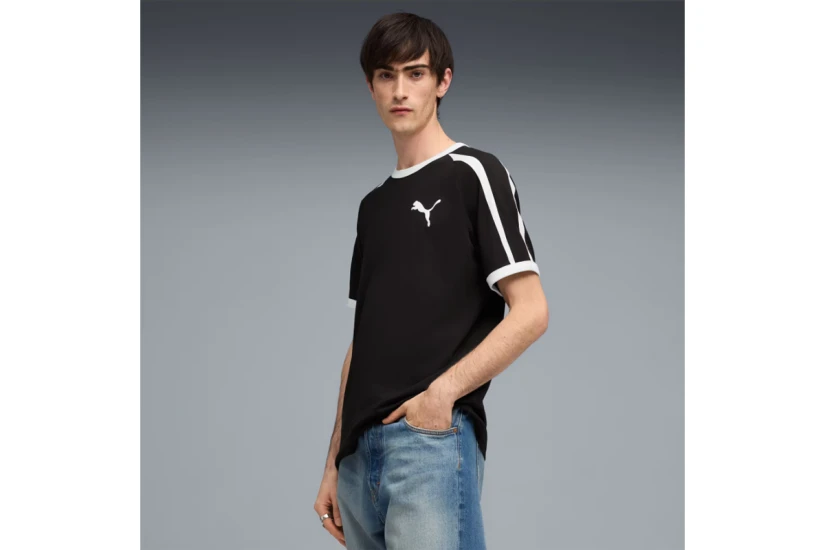 Puma T7 Big Cat Ringer Ανδρικό Κοντομάνικο T-Shirt Μαύρο, Λευκό