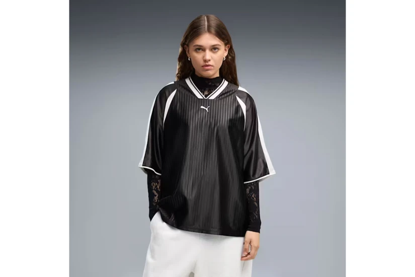 Puma T7 Oversized Football Jersey Γυναικείο Κοντομάνικο T-Shirt Μαύρο, Λευκό