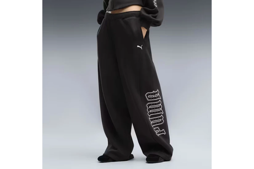 Puma Street Glam Slouchy Bedazzled Oversized Γυναικείο Παντελόνι Φόρμας Μαύρο