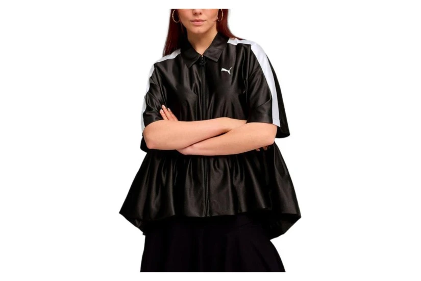 Puma T7 Oversized Ruffle Γυναικεία Κοντομάνικη Πολυεστερική Ζακέτα Μαύρη, Λευκή