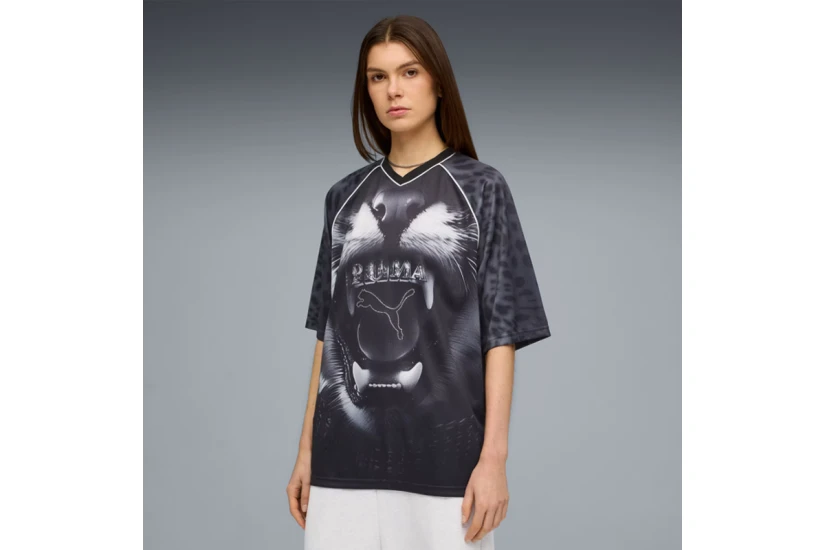 Puma Street Glam Relaxed Graphic Jersey Γυναικείο Κοντομάνικο T-Shirt Μαύρο, Λευκό