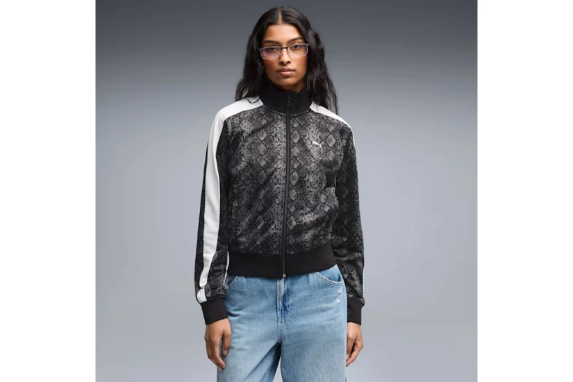 Puma T7 Snake Printed Straight Γυναικεία Πολυεστερική Ζακέτα Μαύρη, Γκρι, Λευκή
