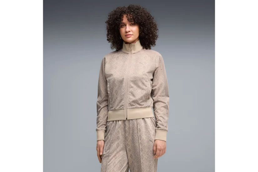 Puma T7 Snake Printed Straight Γυναικεία Πολυεστερική Ζακέτα Μπεζ, Γκρι