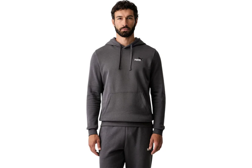 Puma Essentials 2 Color Small No.1 Logo Ανδρικό Φούτερ με Κουκούλα Γκρι Σκούρο