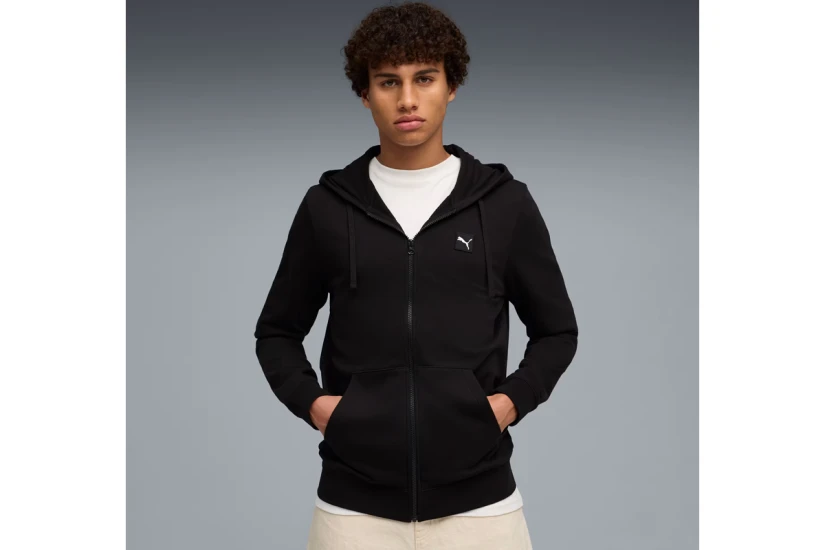 Puma Ess Small No 1 Logo Ανδρική Βαμβακερή Ζακέτα με Κουκούλα Μαύρη