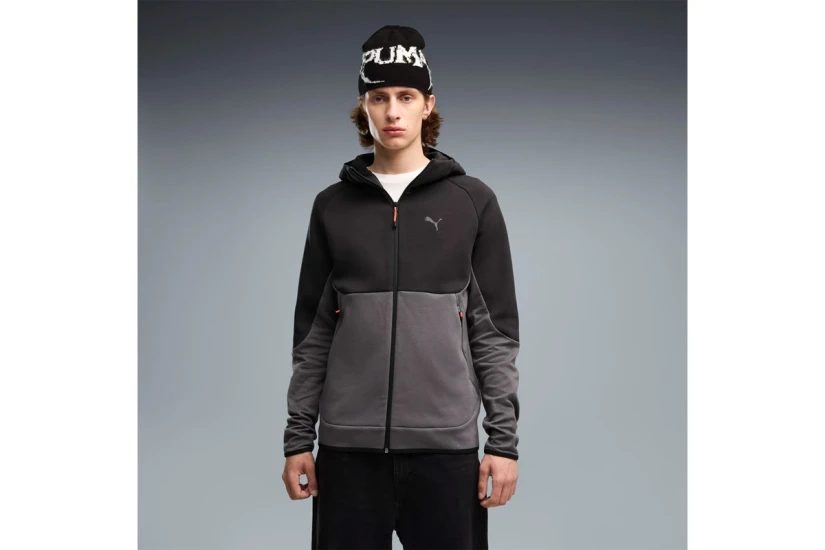 Puma Tech Slim Elevated Ανδρική Βαμβακερή Ζακέτα με Κουκούλα Μαύρη, Γκρι Σκούρο