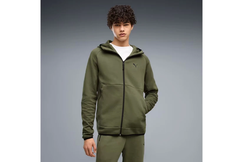 Puma Tech Slim Elevated Ανδρική Βαμβακερή Ζακέτα με Κουκούλα Χακί