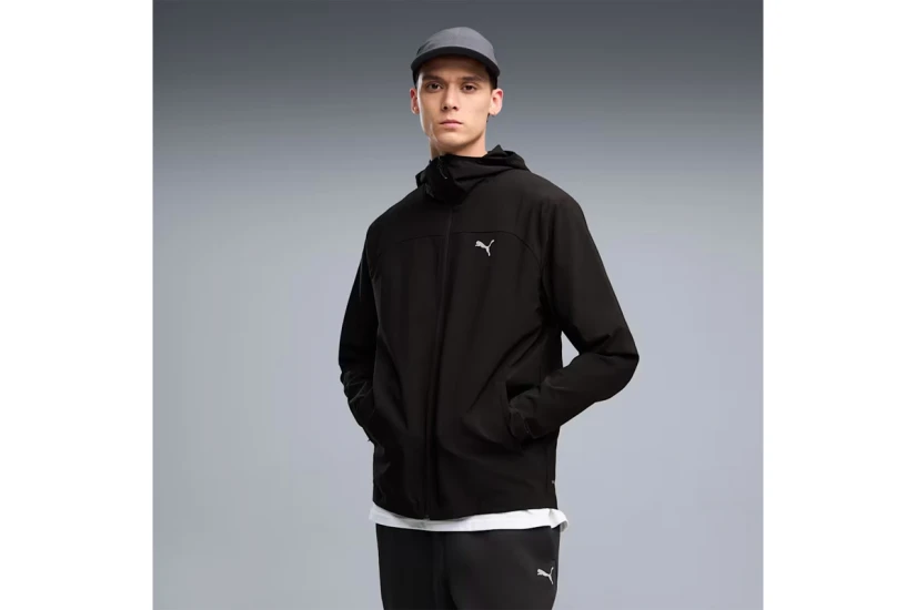 Puma Tech Slim 4-Way Stretch Ανδρική Πολυεστερική Ζακέτα με Κουκούλα Μαύρη