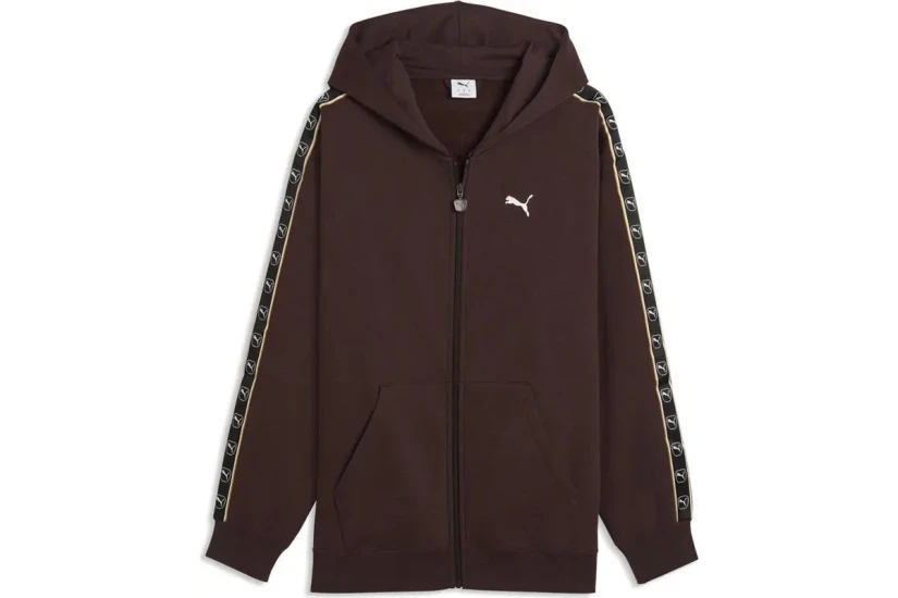 Puma Essentials Elevated Tape Relaxed Ανδρική Βαμβακερή Ζακέτα με Κουκούλα Καφέ