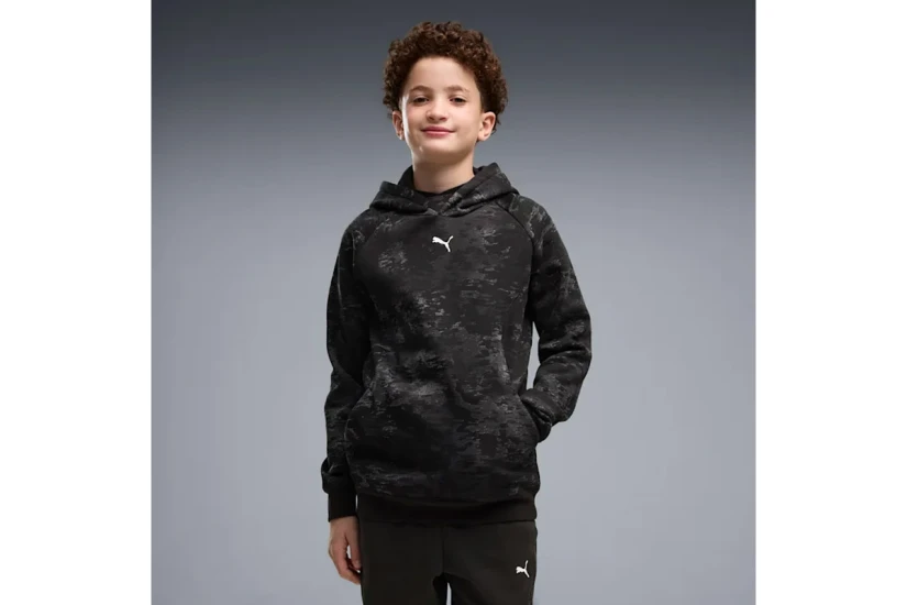Puma Sport Camo Fleece Παιδικό Φούτερ με Κουκούλα Μαύρο, Ανθρακί