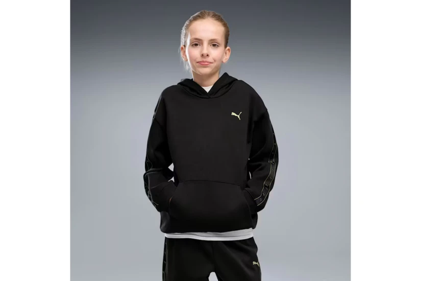 Puma Essential Tape Relaxed Παιδικό Φούτερ με Κουκούλα Μαύρο, Χρυσό